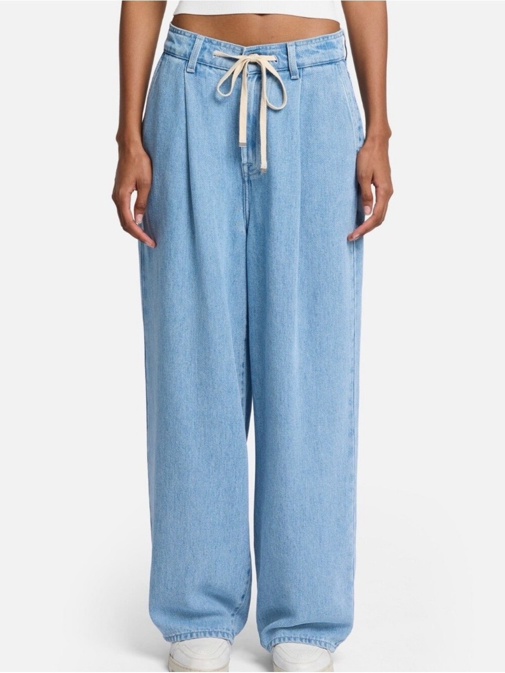 7 for all mankind light blue wide-leg jeans with drawstring